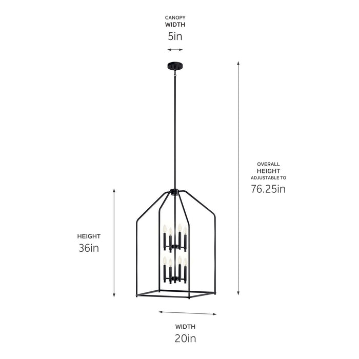 Kichler 52723BK Eight Light Foyer Pendant, Black