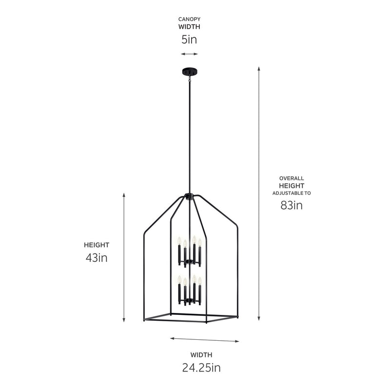 Kichler 52724BK Eight Light Foyer Pendant, Black