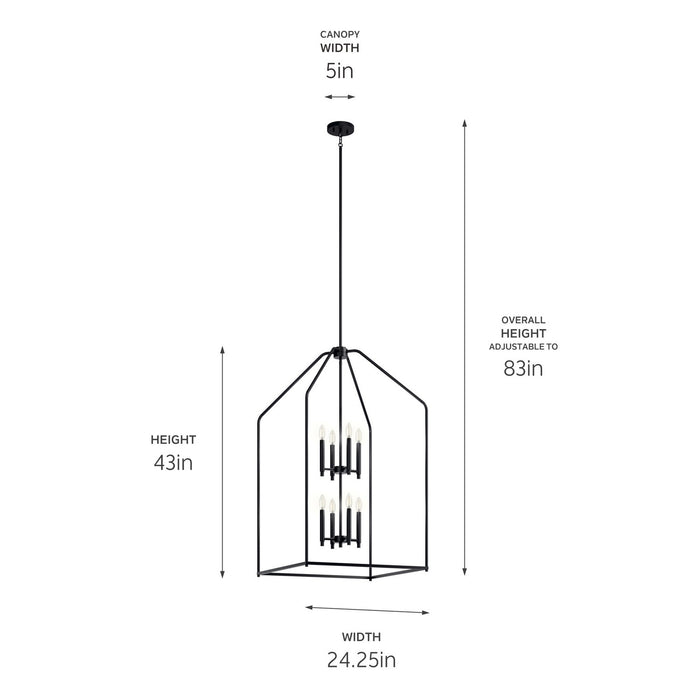 Kichler 52724BK Eight Light Foyer Pendant, Black