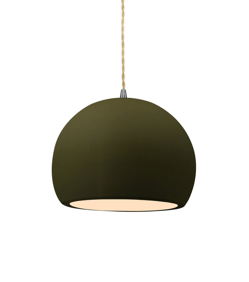 Justice Designs CER-6530-MGRN-NCKL-BEIG-TWST One Light Pendant, Matte Green