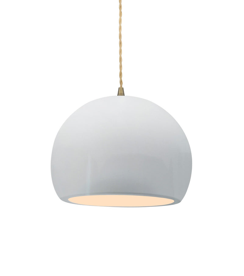 Justice Designs CER-6530-WHT-ABRS-BEIG-TWST One Light Pendant, Gloss White