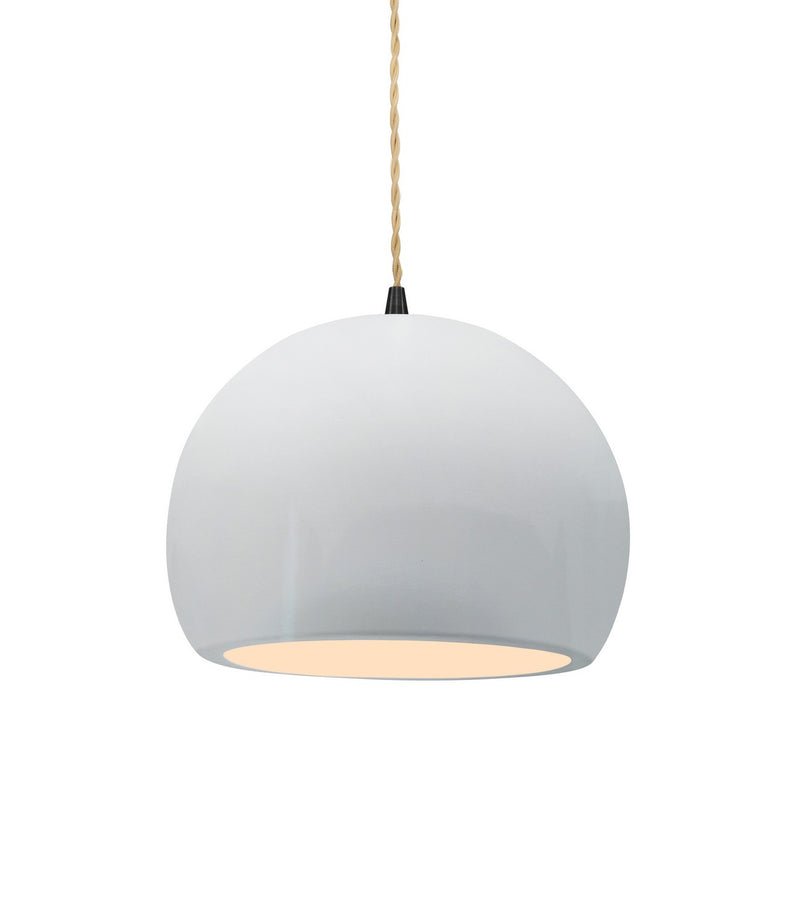 Justice Designs CER-6530-WTWT-MBLK-BEIG-TWST One Light Pendant, Gloss White (outside and inside of fixture)