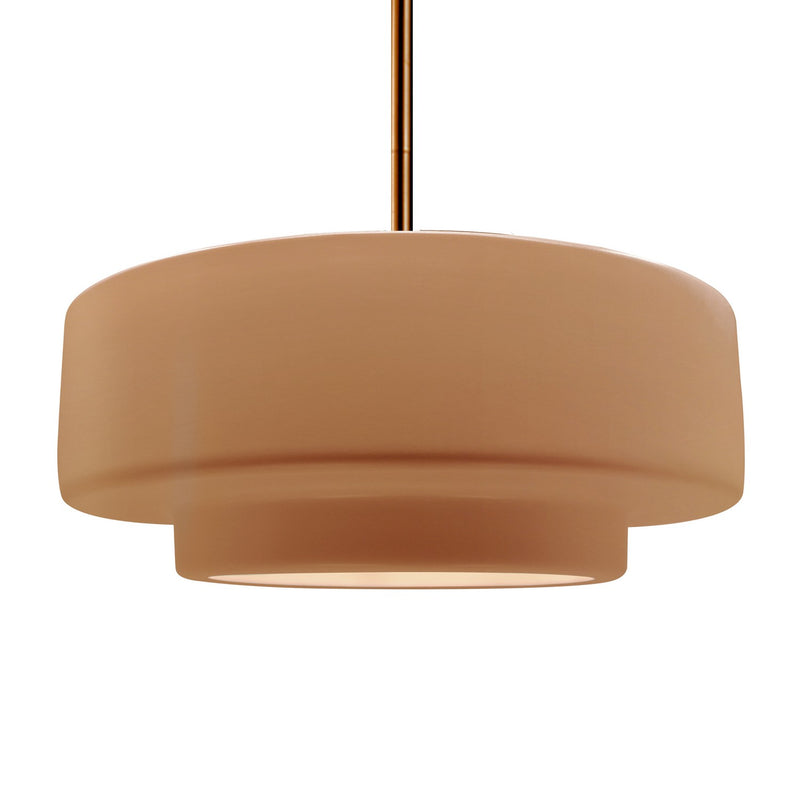Justice Designs CER-6545-ADOB-BRSS-RIGID One Light Pendant, Adobe