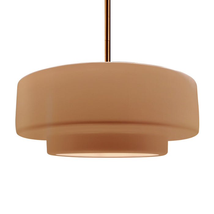 Justice Designs CER-6545-ADOB-BRSS-RIGID One Light Pendant, Adobe
