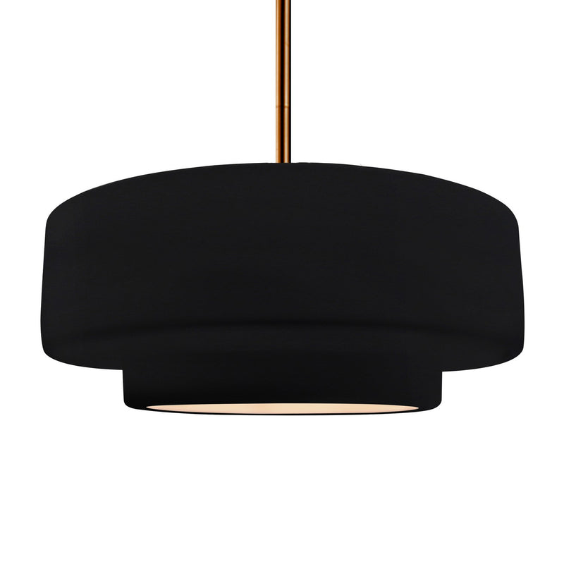 Justice Designs CER-6545-BLK-BRSS-RIGID One Light Pendant, Gloss Black