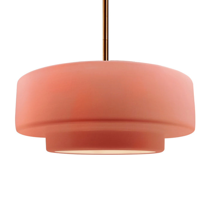 Justice Designs CER-6545-BSH-BRSS-RIGID One Light Pendant, Gloss Blush