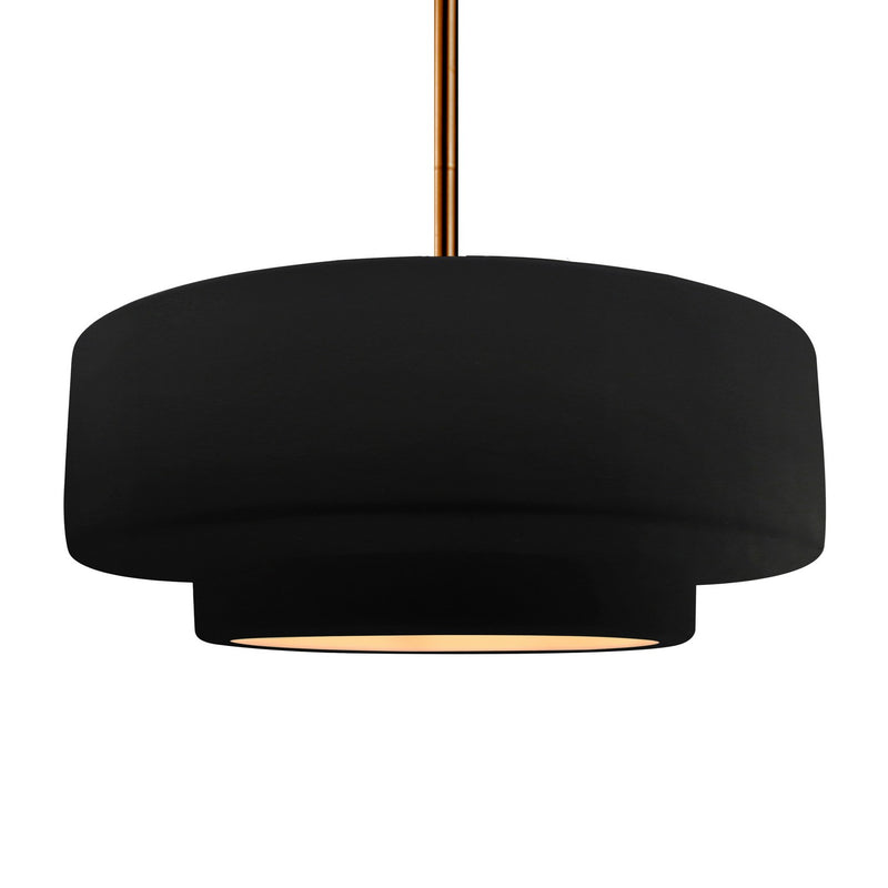 Justice Designs CER-6545-CBGD-BRSS-RIGID One Light Pendant, Carbon Matte Black w/ Champagne Gold