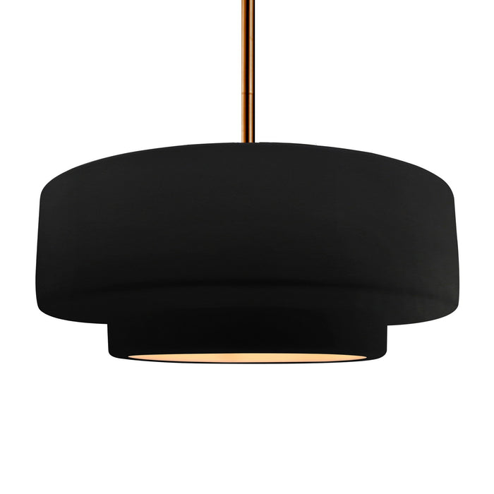 Justice Designs CER-6545-CBGD-BRSS-RIGID One Light Pendant, Carbon Matte Black w/ Champagne Gold