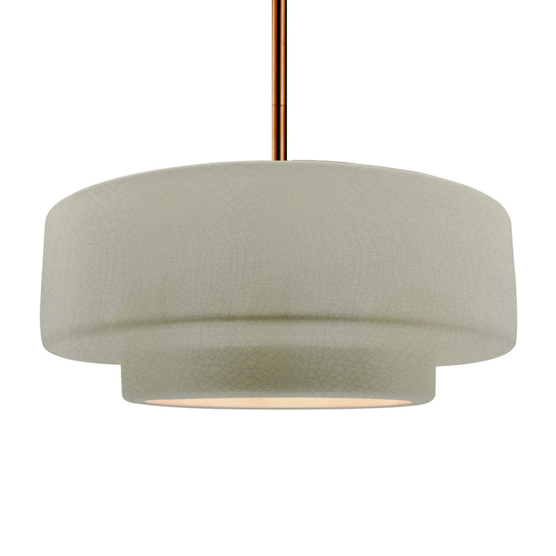 Justice Designs CER-6545-CKC-BRSS-RIGID One Light Pendant, Celadon Green Crackle