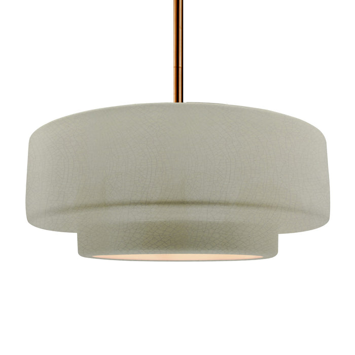 Justice Designs CER-6545-CKC-BRSS-RIGID One Light Pendant, Celadon Green Crackle
