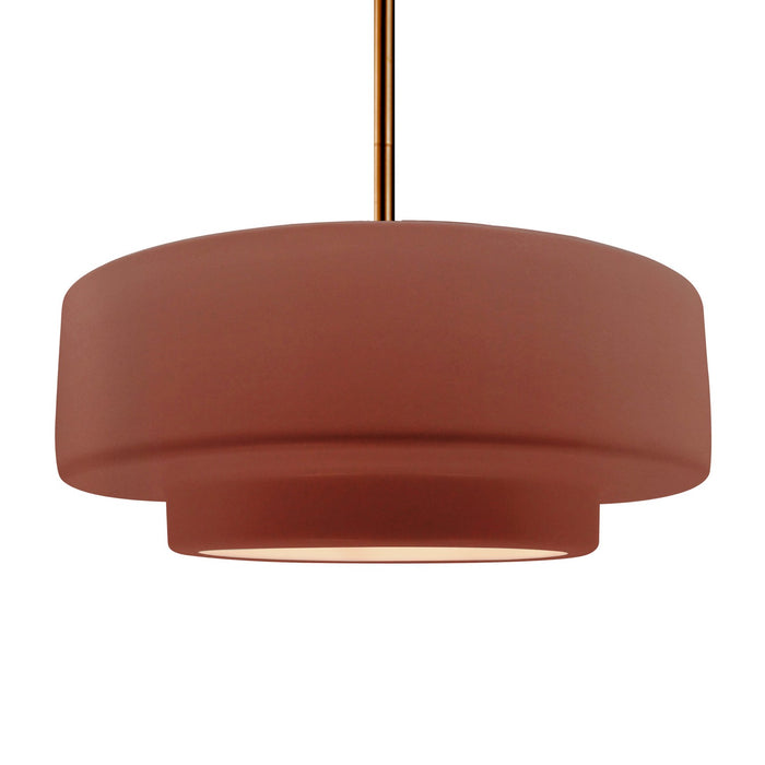 Justice Designs CER-6545-CLAY-BRSS-RIGID One Light Pendant, Canyon Clay