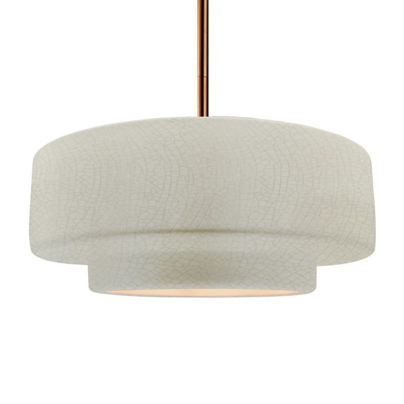 Justice Designs CER-6545-CRK-BRSS-RIGID One Light Pendant, White Crackle
