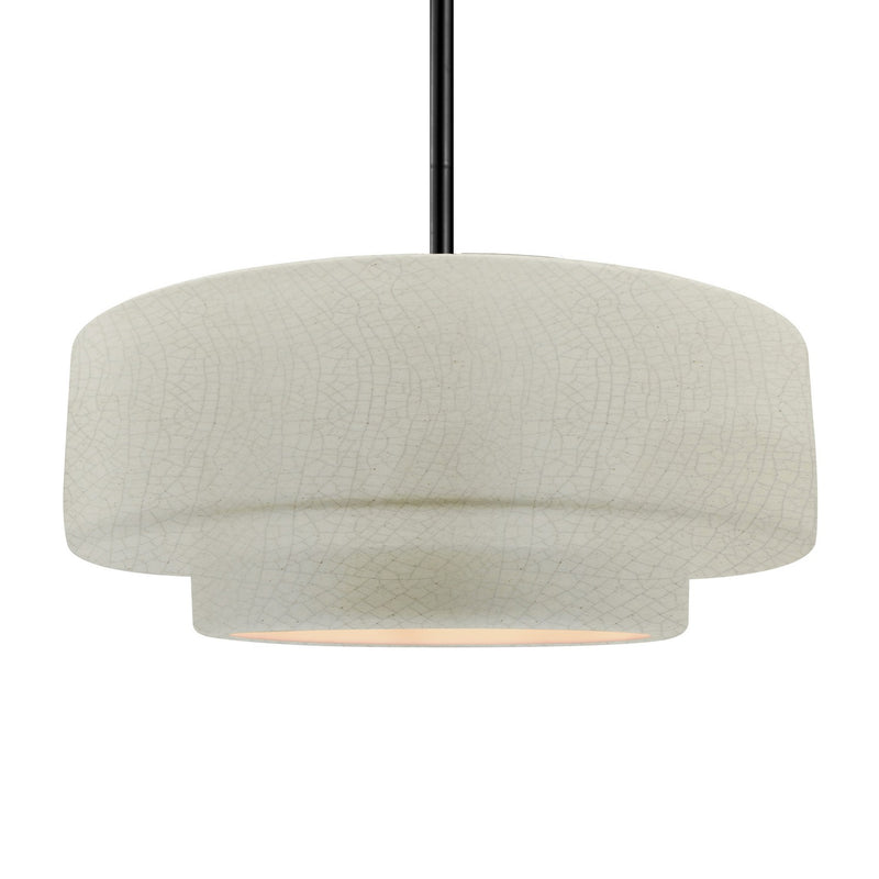 Justice Designs CER-6545-CRK-MBLK-RIGID One Light Pendant, White Crackle