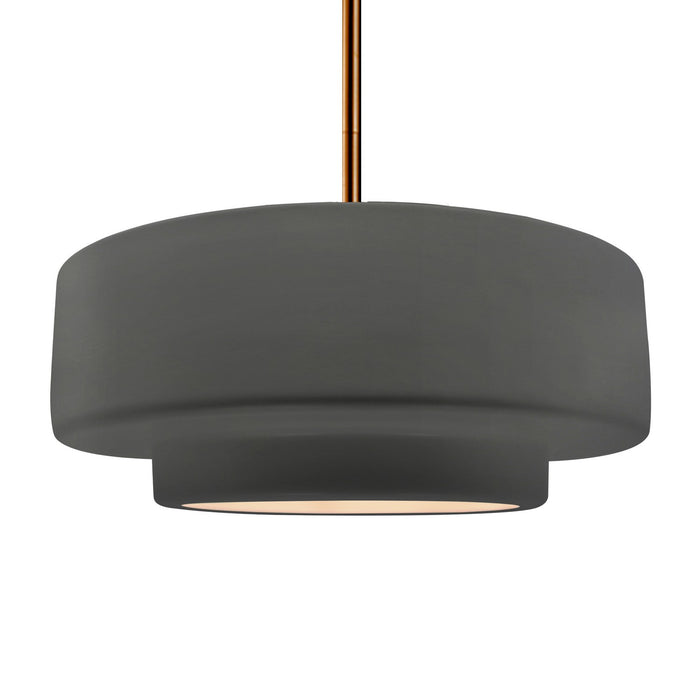Justice Designs CER-6545-GRY-BRSS-RIGID One Light Pendant, Gloss Grey