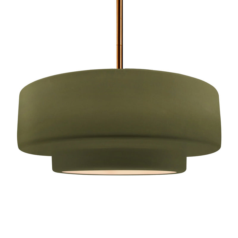 Justice Designs CER-6545-MGRN-BRSS-RIGID One Light Pendant, Matte Green