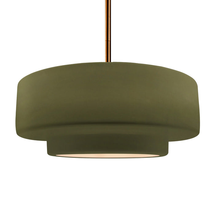 Justice Designs CER-6545-MGRN-BRSS-RIGID One Light Pendant, Matte Green