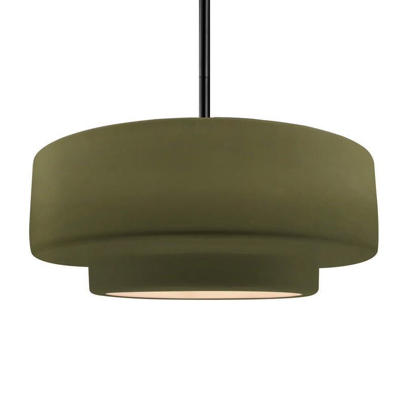 Justice Designs CER-6545-MGRN-MBLK-RIGID One Light Pendant, Matte Green