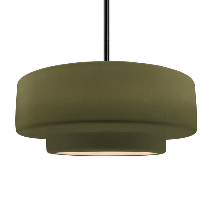 Justice Designs CER-6545-MGRN-MBLK-RIGID One Light Pendant, Matte Green