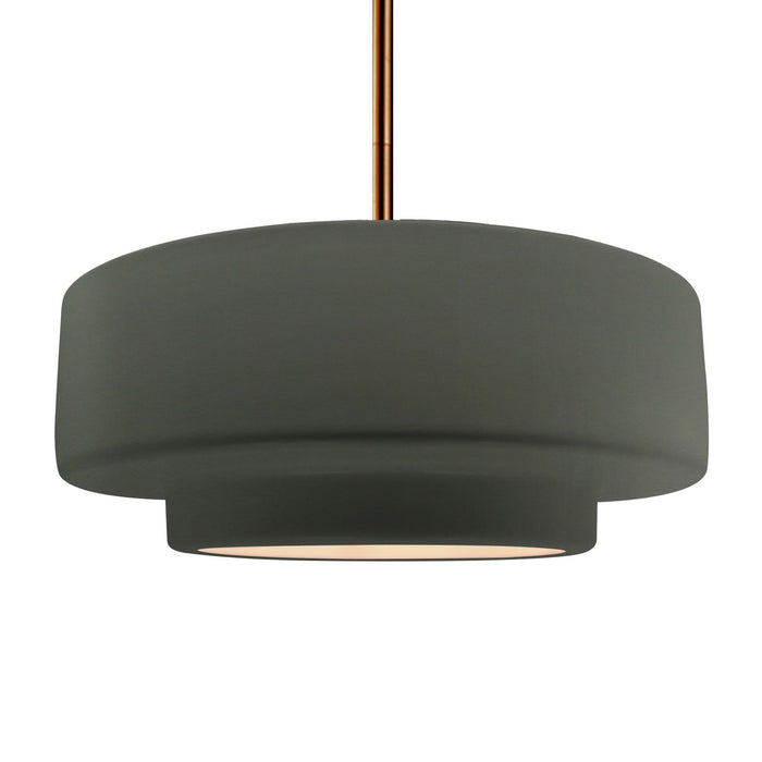 Justice Designs CER-6545-PWGN-BRSS-RIGID One Light Pendant, Pewter Green