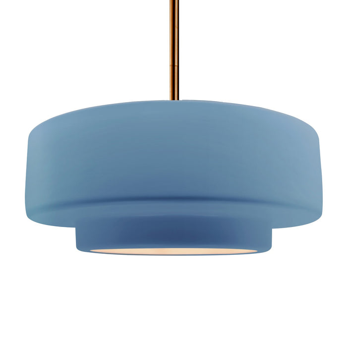 Justice Designs CER-6545-SKBL-BRSS-RIGID One Light Pendant, Sky Blue