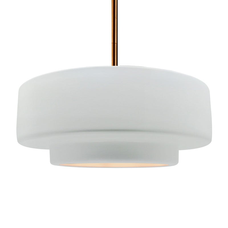 Justice Designs CER-6545-WHT-BRSS-RIGID One Light Pendant, Gloss White