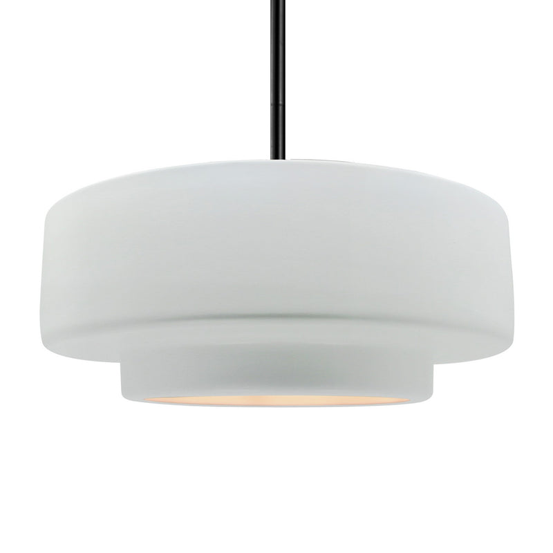 Justice Designs CER-6545-WTWT-MBLK-RIGID One Light Pendant, Gloss White (outside and inside of fixture)