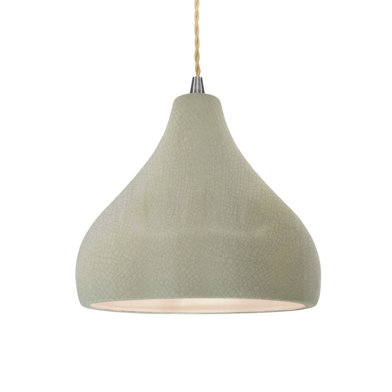 Justice Designs CER-6563-CKC-NCKL-BEIG-TWST One Light Pendant, Celadon Green Crackle