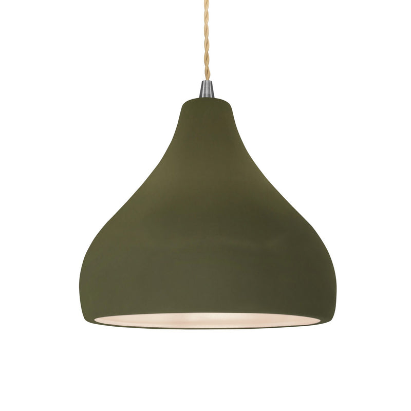 Justice Designs CER-6563-MGRN-NCKL-BEIG-TWST One Light Pendant, Matte Green