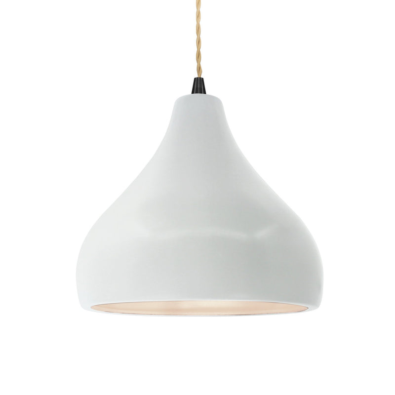Justice Designs CER-6563-WTWT-MBLK-BEIG-TWST One Light Pendant, Gloss White (outside and inside of fixture)