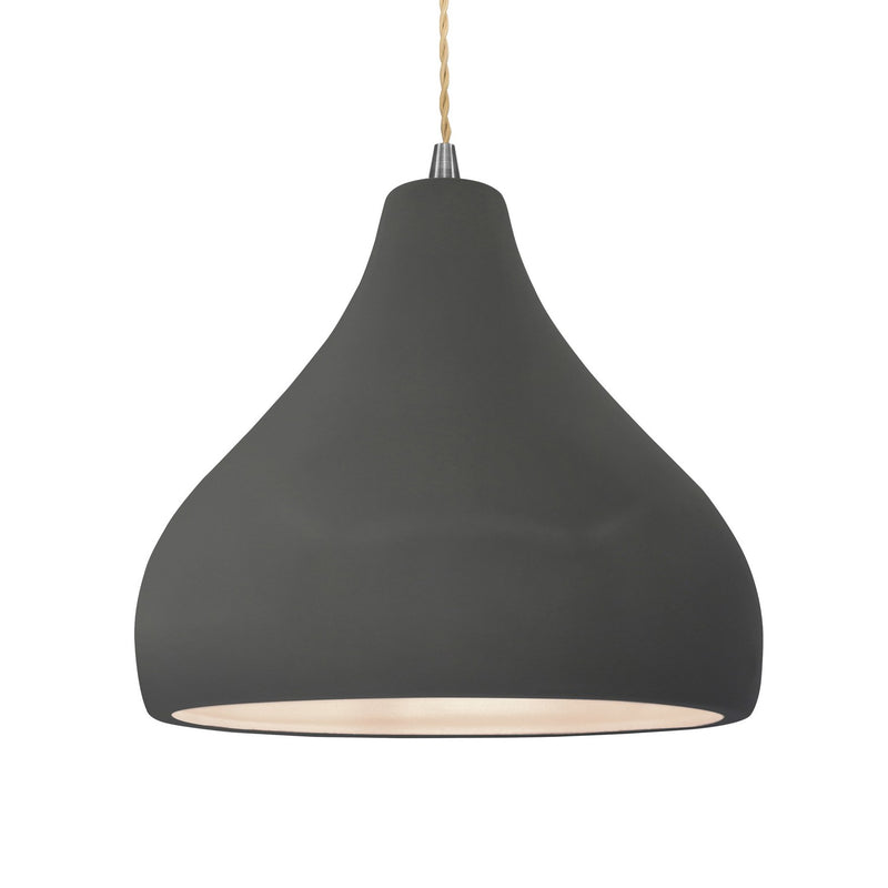 Justice Designs CER-6565-GRY-NCKL-BEIG-TWST One Light Pendant, Gloss Grey