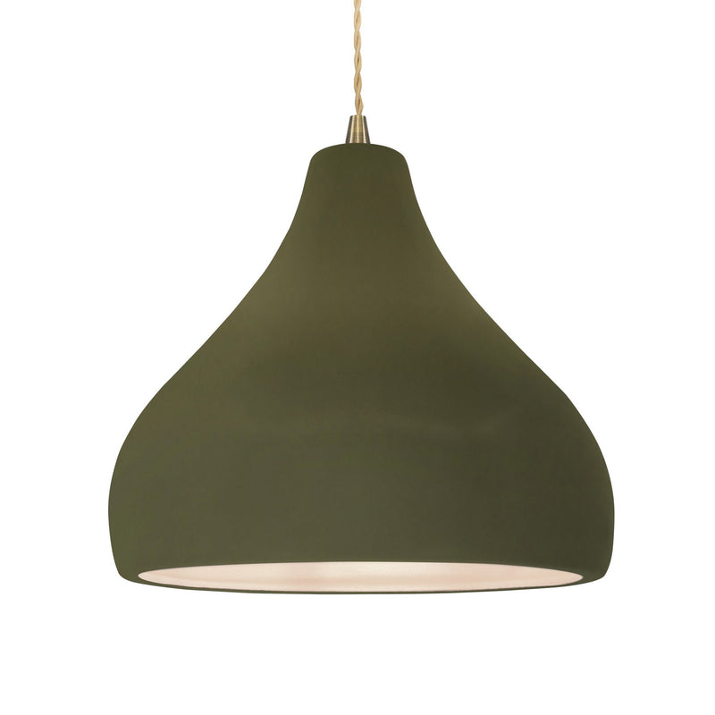 Justice Designs CER-6565-MGRN-ABRS-BEIG-TWST One Light Pendant, Matte Green