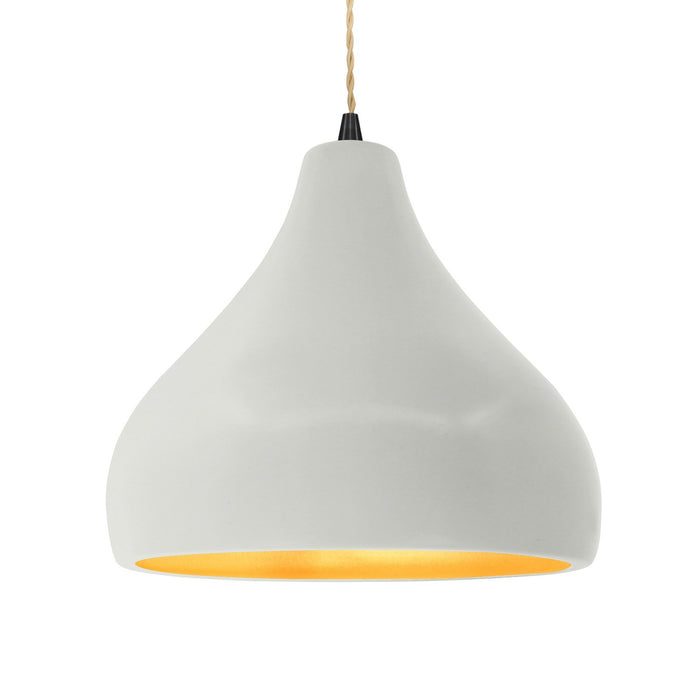 Justice Designs CER-6565-MTGD-MBLK-BEIG-TWST One Light Pendant, Matte White w/ Champagne Gold