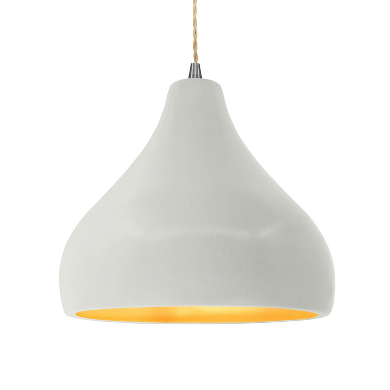 Justice Designs CER-6565-MTGD-NCKL-BEIG-TWST One Light Pendant, Matte White w/ Champagne Gold