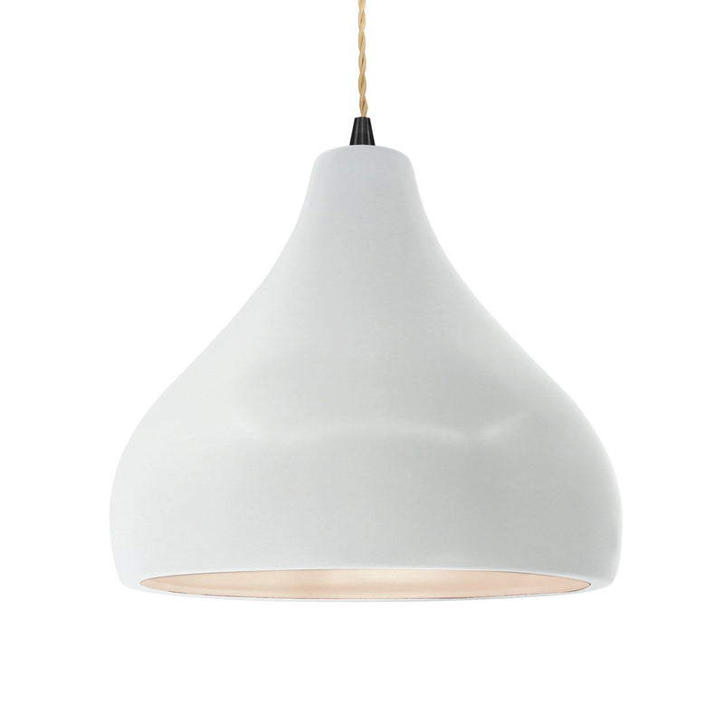 Justice Designs CER-6565-WTWT-MBLK-BEIG-TWST One Light Pendant, Gloss White (outside and inside of fixture)