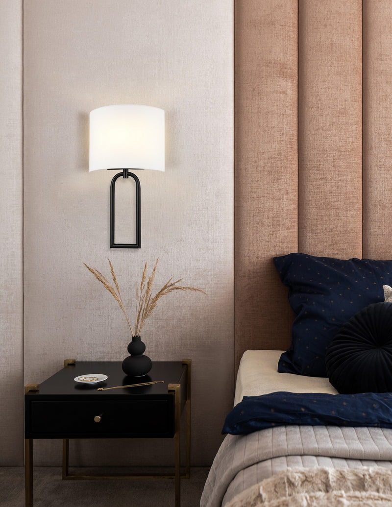 Justice Designs FAB-4333-WHTE-MBLK One Light Wall Sconce, Brushed Brass