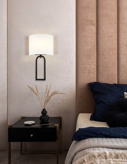 Justice Designs FAB-4333-WHTE-MBLK One Light Wall Sconce, Brushed Brass