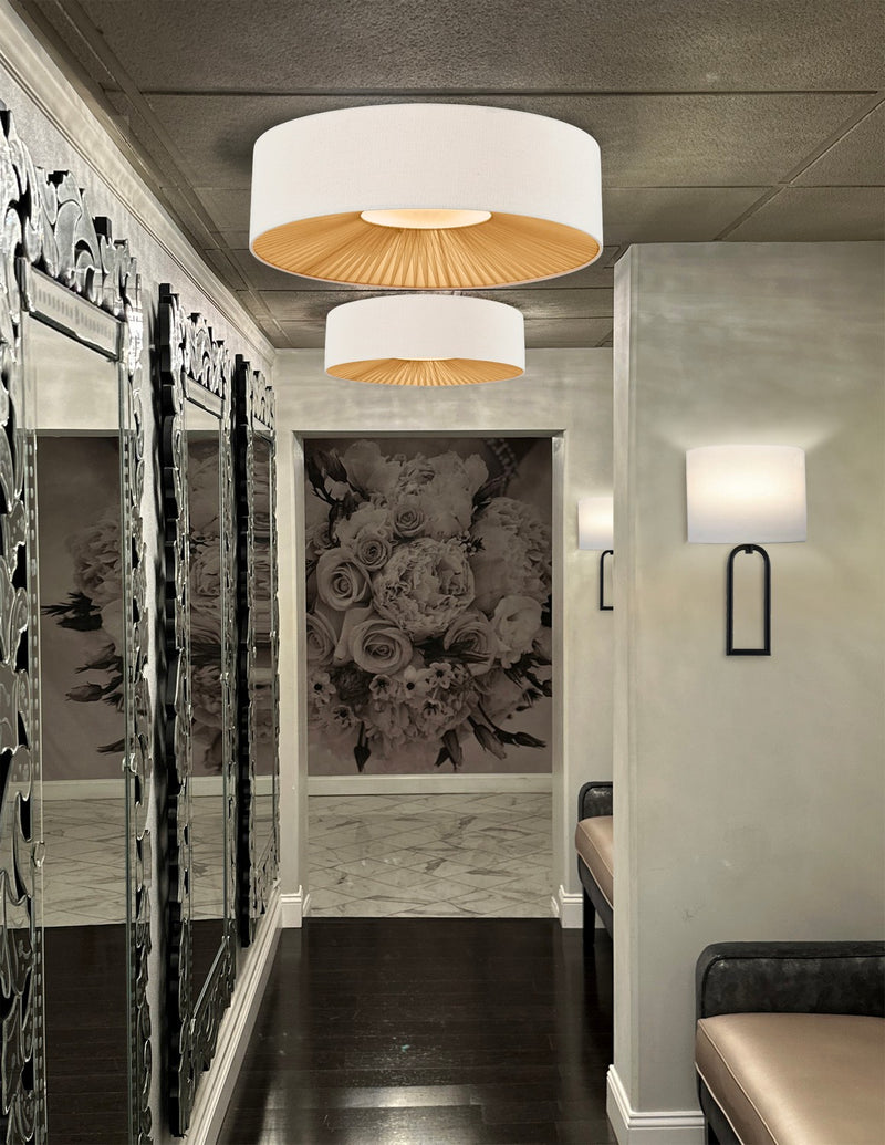 Justice Designs FAB-4333-WHTE-MBLK One Light Wall Sconce, Brushed Brass