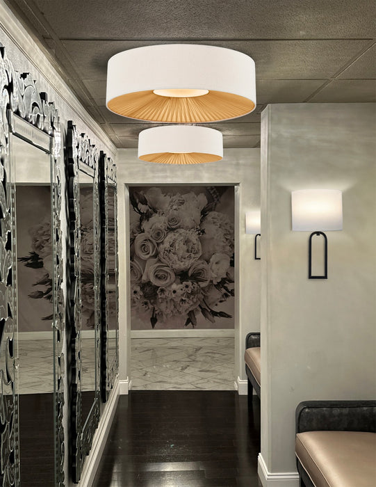 Justice Designs FAB-4333-WHTE-MBLK One Light Wall Sconce, Brushed Brass