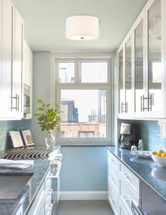 Justice Designs FAB-9730-WHTE-NCKL Two Light Flush-Mount, Brushed Nickel