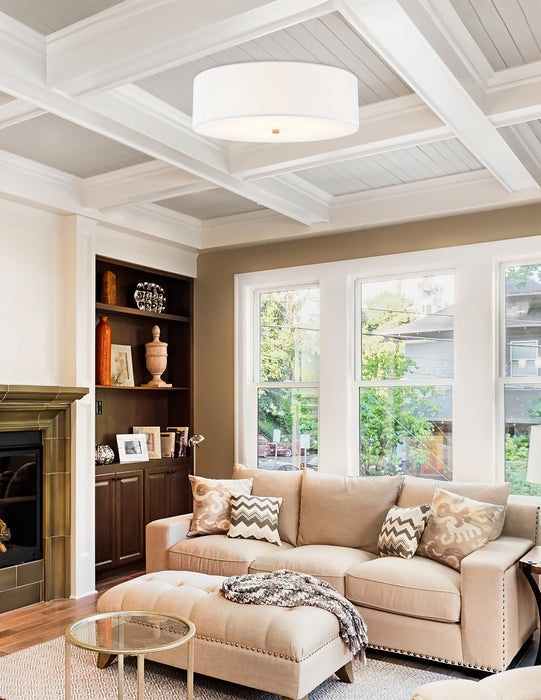 Justice Designs FAB-9732-WHTE-BRSS Five Light Flush-Mount, Brushed Brass