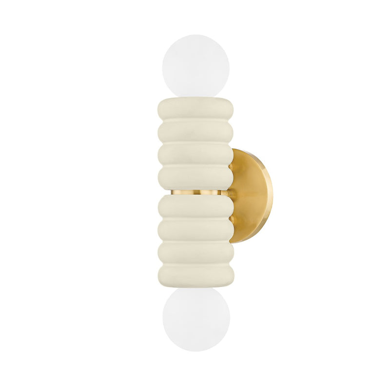 Mitzi H691102-AGB/CAI Two Light Wall Sconce, Aged Brass/Ceramic Antique Ivory