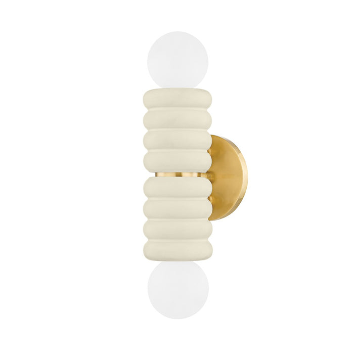 Mitzi H691102-AGB/CAI Two Light Wall Sconce, Aged Brass/Ceramic Antique Ivory