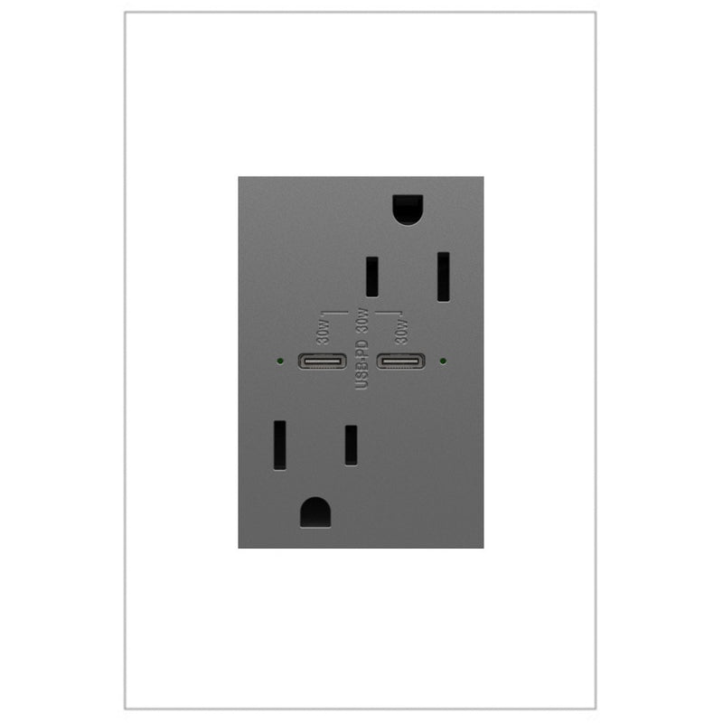 Legrand ARTRUSB15PD30M4 Ultra-Fast Plus Power Delivery USB Type-C/C Outlet, Magnesium