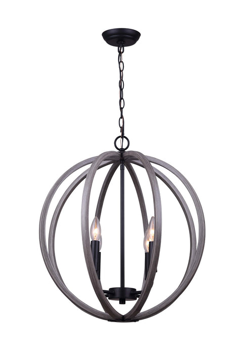 Canarm IPL673B04BKD20 Four Light Pendant, Black/Grey/Faux Wood
