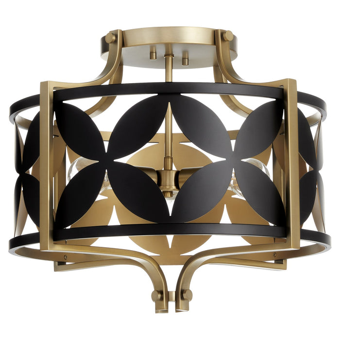 Quorum 283-18-5980 Three Light Semi Flush Mount, Matte Black w/Aged Brass