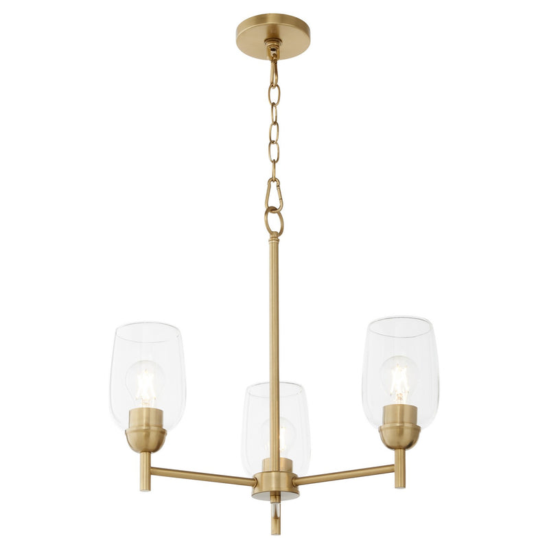 Quorum 6112-3-80 Three Light Chandelier, Aged Brass