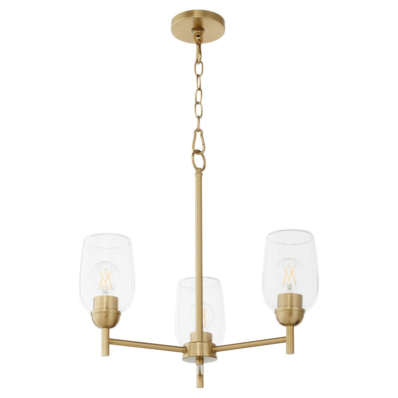 Quorum 6112-3-80 Three Light Chandelier, Aged Brass