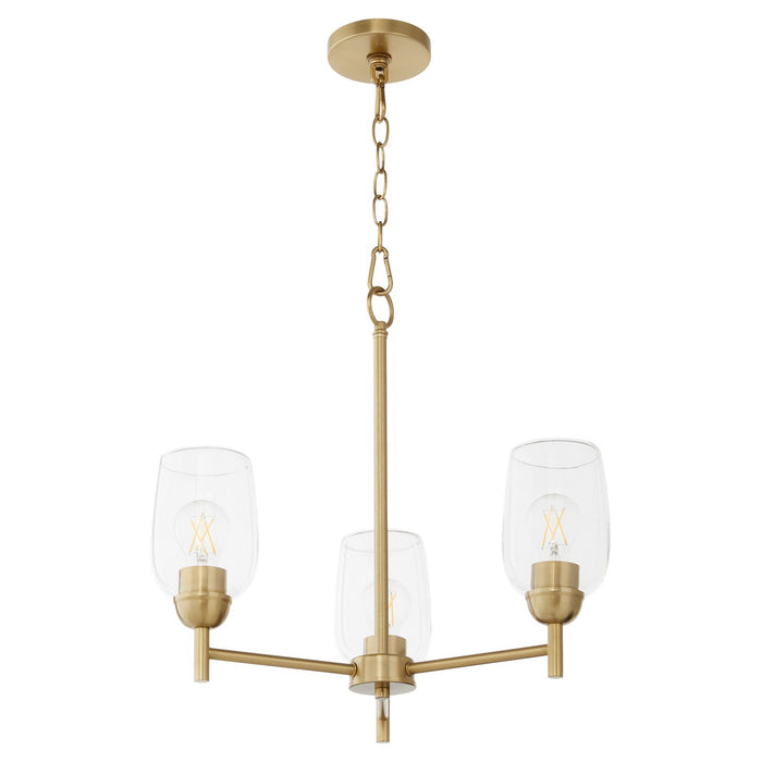 Quorum 6112-3-80 Three Light Chandelier, Aged Brass