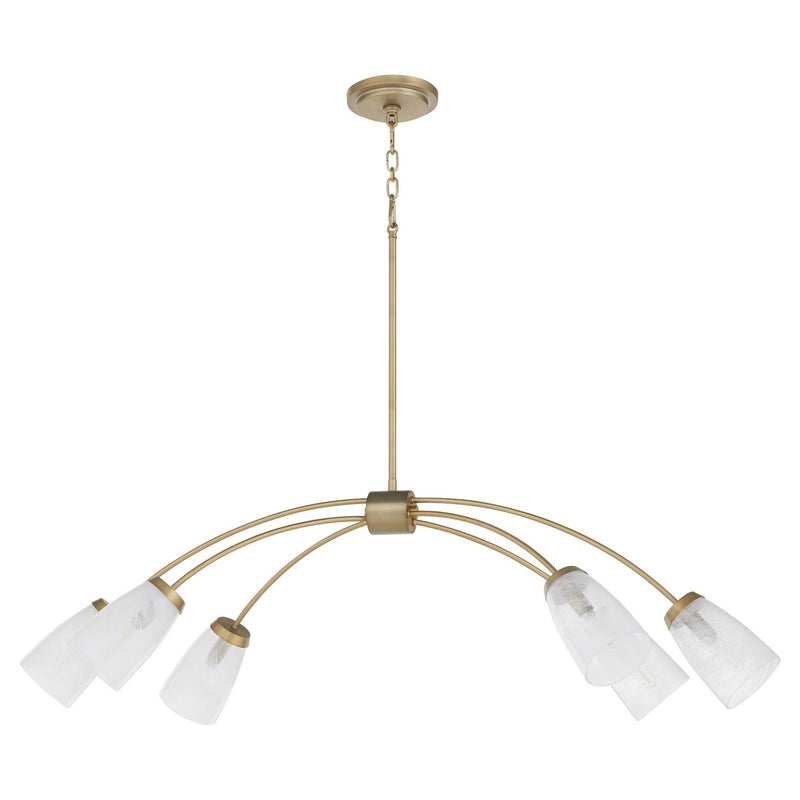 Quorum 6877-6-80 Six Light Linear Chandelier, Aged Brass