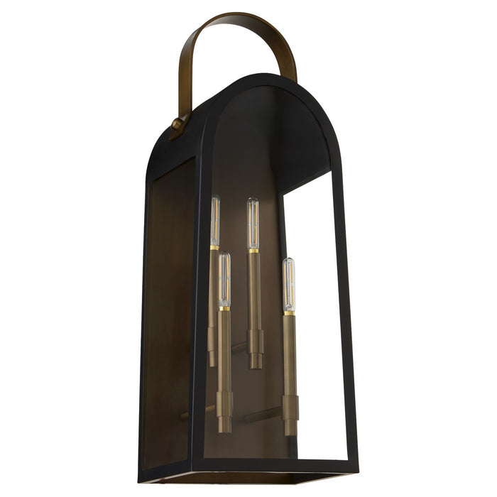 Quorum 72-30-5982 Four Light Lantern, Matte Black w/ Aged Copper